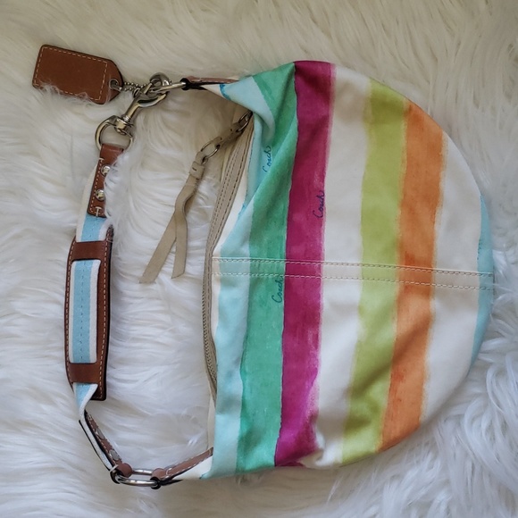 Coach Hamptons Watercolor Stripe Small Hobo - Picture 2 of 8